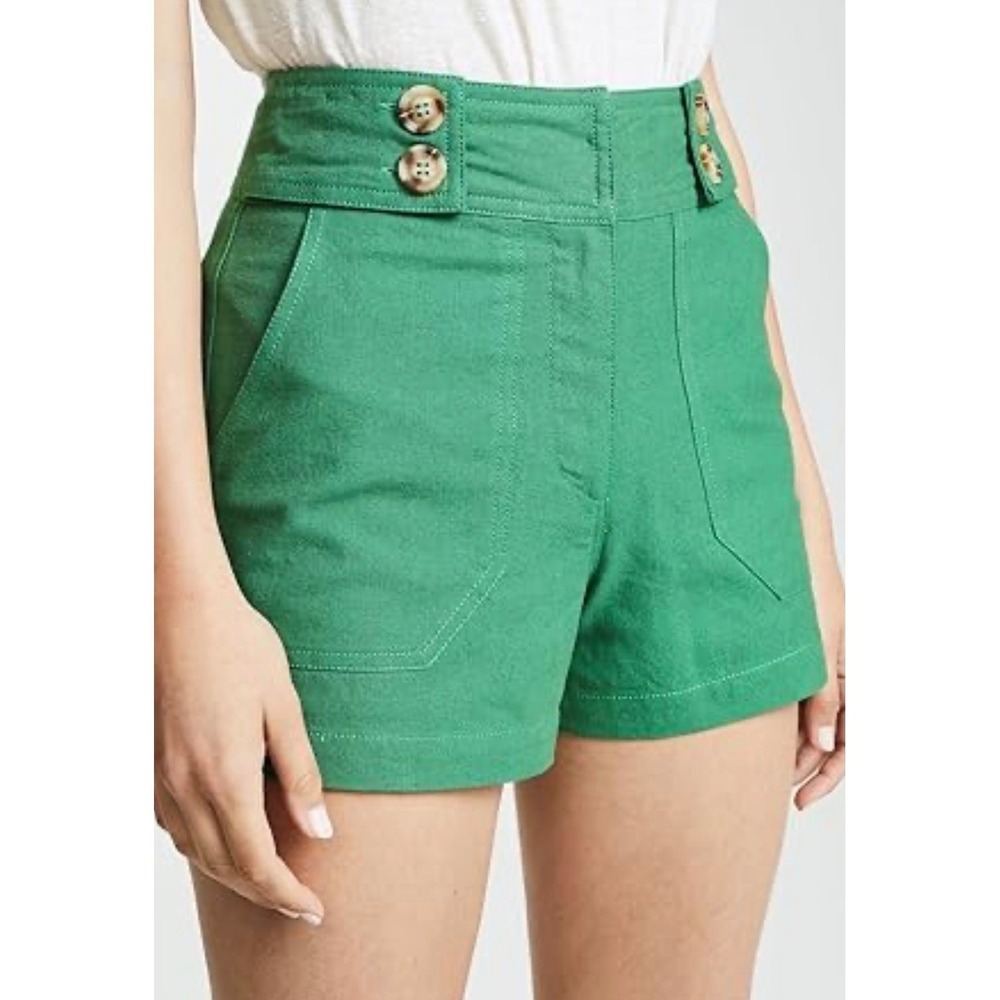 Moon River Anthropologie Green Linen Blend High Waisted Button Shorts Small